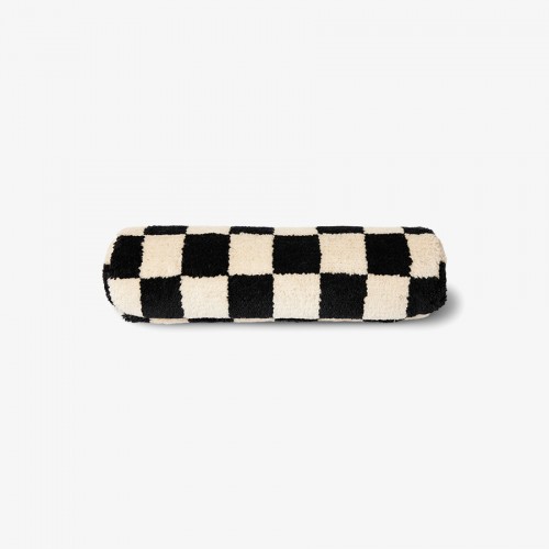 Coussin de traversin Damier en laine noir et blanc