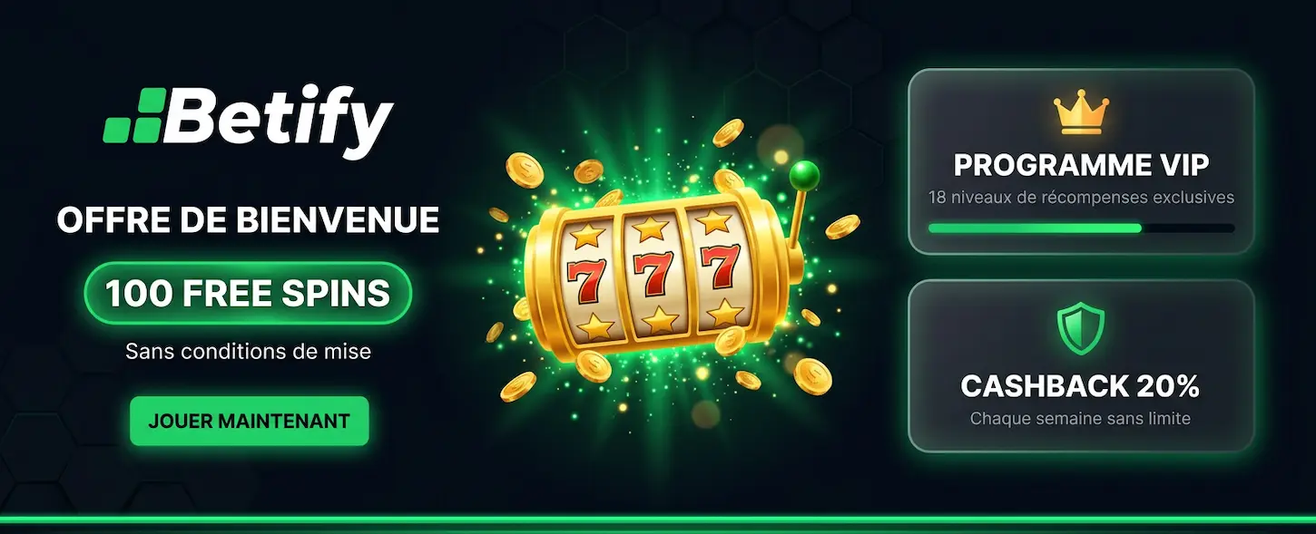 Betify Casino en France : offre de bienvenue avec free spins, cashback et programme VIP exclusif.
