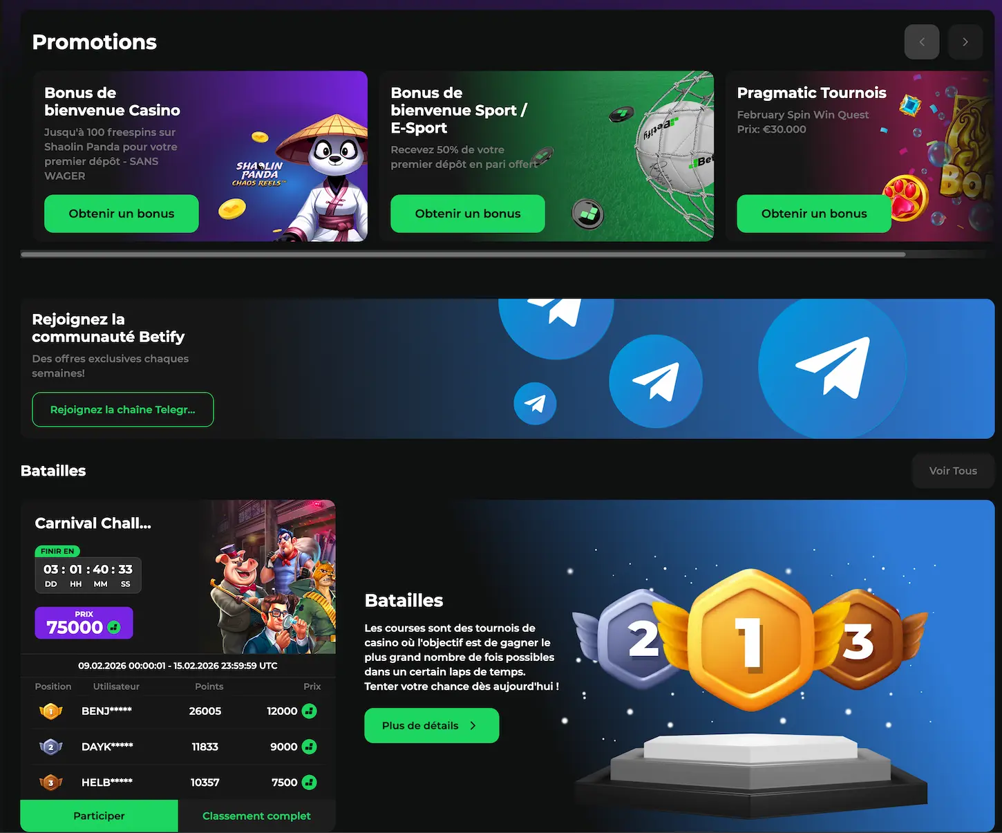 Promotions et Roue de la Fortune du casino Betify