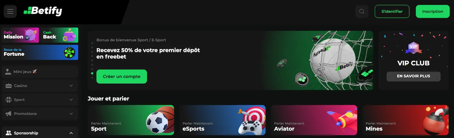 Casino crypto Betify avec paris sportifs en ligne